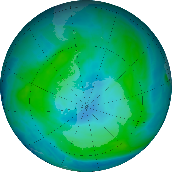 Antarctic ozone map for 01 February 2015